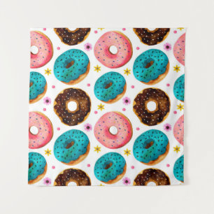 Waterverf patroon met roze, blauw en chocolade d wandkleed
