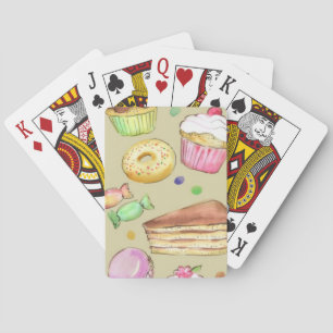 Waterverf patroon met snoepjes pokerkaarten