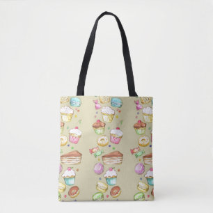 Waterverf patroon met snoepjes tote bag