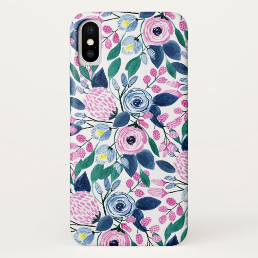 Waterverf patroon van de zoete roze Navy Flowers Case-Mate iPhone Case (Achterkant)