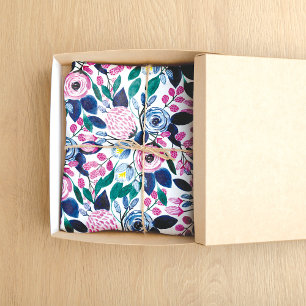 Waterverf patroon van de zoete roze Navy Flowers Tissuepapier