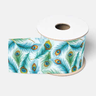 Waterverf Pauw Veren Patroon Grosgrain Lint
