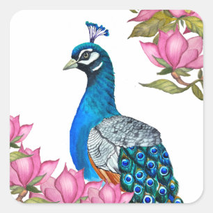 Waterverf pauw vierkante sticker