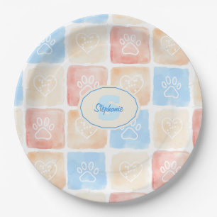 Waterverf Paw Prints & Harten in Dozen Papieren Bordje