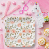 Waterverf Peach Bloemen Verjaardagsdouche Party Papieren Bordje (Feest)