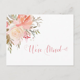 Waterverf Peach en Pink We've Moved aangekondigd Briefkaart
