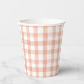 Waterverf Peach en White Gingham Papieren Bekers (Voorkant)