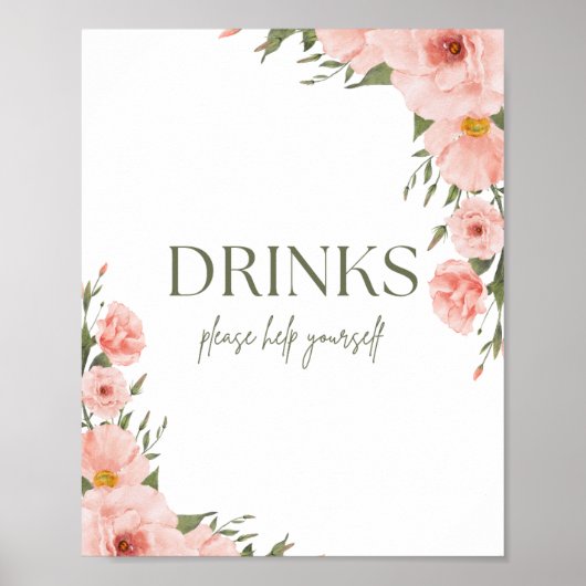 Waterverf Peach Floral Beverage Poster (Voorkant)