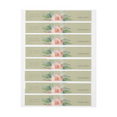 WATERVERF PEACH FLOWER GREEN FOLIAGE MONOGRAM OMWIKKELBAAR ADRESLABEL (Vel)