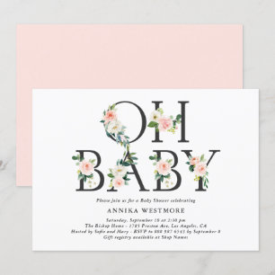 Waterverf Peach Flowers Oh Baby! Baby shower Kaart