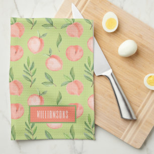 Waterverf Peach Patroon Personaliseert liime Green Theedoek