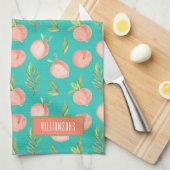 Waterverf Peach Pattern Personalized Turquoise Theedoek (Quarter Fold)