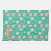 Waterverf Peach Pattern Personalized Turquoise Theedoek (Horizontaal)