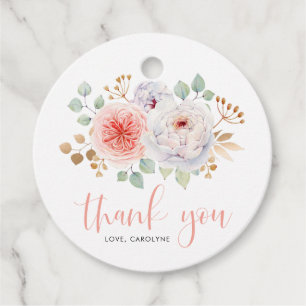 Waterverf Peach Peonies en Gold Leaves Hartelijk d Bedankjes Labels