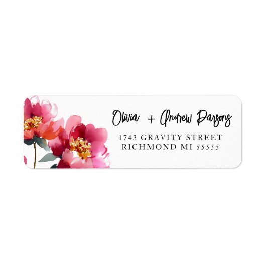 Waterverf Peach Peony Script Adreslabel Etiket (Voorkant)