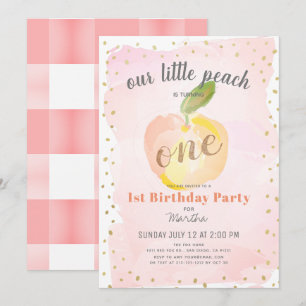 Waterverf Peach Pink x Gold Meisje 1e Verjaardag Kaart