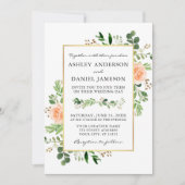 Waterverf Peach Rozen Greenery Wedding Kaart (Voorkant)