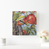 Waterverf peach Tree Orchard Fruit Harvest Vierkante Klok (Huis)