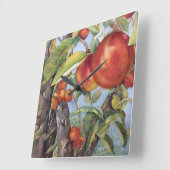 Waterverf peach Tree Orchard Fruit Harvest Vierkante Klok (Hoek)