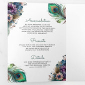 Waterverf Peacock Bloemen Veer QR Code Bruiloft Drieluik Uitnodiging (Binnenzijde eerst)