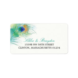 Waterverf Peacock Feather Adres Etiket