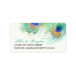 Waterverf Peacock Feather Adres Etiket