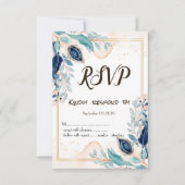 Waterverf Peacock Feather Floral RSVP Kaart (Voorkant)