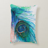 Waterverf Peacock Feather Pillow Decoratief Kussen (Achterkant (Verticaal))