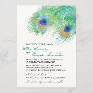Waterverf Peacock Feather Wedding Kaart