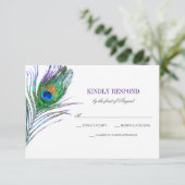 Waterverf Peacock Feather Wedding RSVP (Staand voorkant)