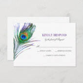 Waterverf Peacock Feather Wedding RSVP (Voorkant / Achterkant)