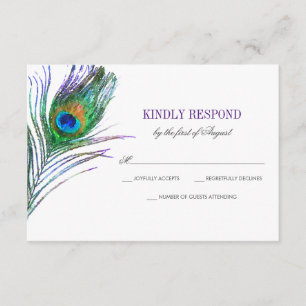 Waterverf Peacock Feather Wedding RSVP Kaartje