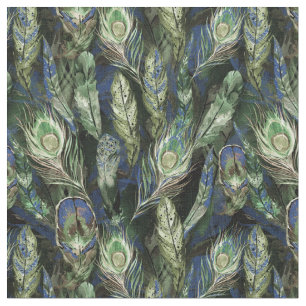 Waterverf Peacock Feathers Patroonblauw Groen Stof