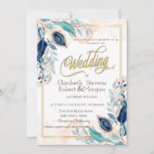 Waterverf Peacock Floral Wedding Kaart (Voorkant)