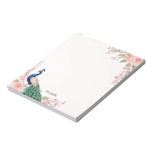 Waterverf Peacock Flowers Persoonlijke naam Notitieblok (Gedraaid)