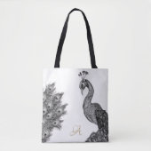 Waterverf Peacock Monogram Zwart-wit Draagtas (Voorkant)