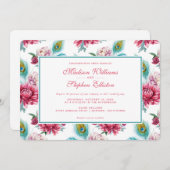 Waterverf Peacock & Red Floral - bruiloft Kaart (Voorkant / Achterkant)