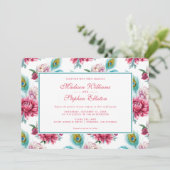 Waterverf Peacock & Red Floral - bruiloft Kaart (Staand voorkant)