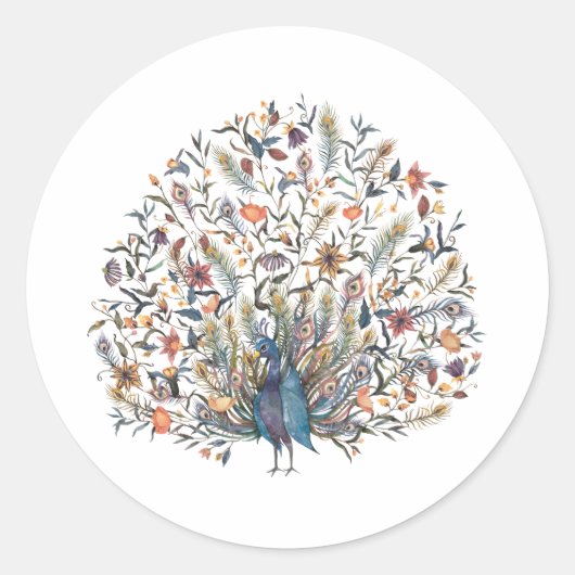 Waterverf Peacock Ronde Sticker (Voorkant)