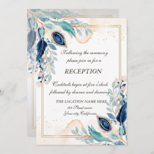 Waterverf Peacock Veer Floral Reception Kaart