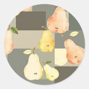 Waterverf Pear Patchwork Pattern Design Ronde Sticker