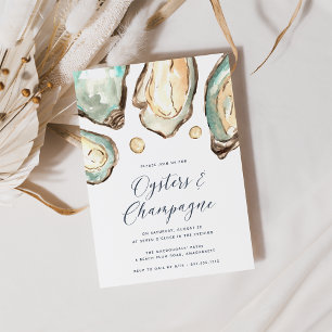 Waterverf Pearl Oysters & Champagne Party Kaart