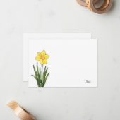 Waterverf, pen en inkt Daffodil Note Kaart Notitiekaartje (Voorkant / Achterkant in situ)