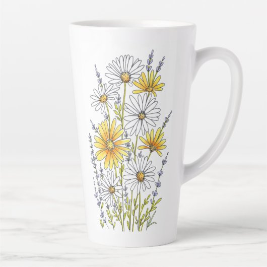 Waterverf, pen en inkt Daisy Floral Bouquet Latte Mok (Rechts)