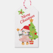 Waterverf Penguin Ballerina Kerstmis Cadeaulabel (Voorkant)