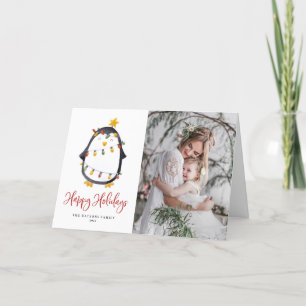 Waterverf Penguin Snowglobe Foto met Kerstmis Feestdagen Kaart