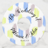 Waterverf penseelstreken Huwelijk- Koppelnamen Wijnglaslabel (Voorkant)