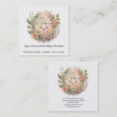 Waterverf Pentagram en Flowers Vierkante Visitekaartje (Voorkant / Achterkant)