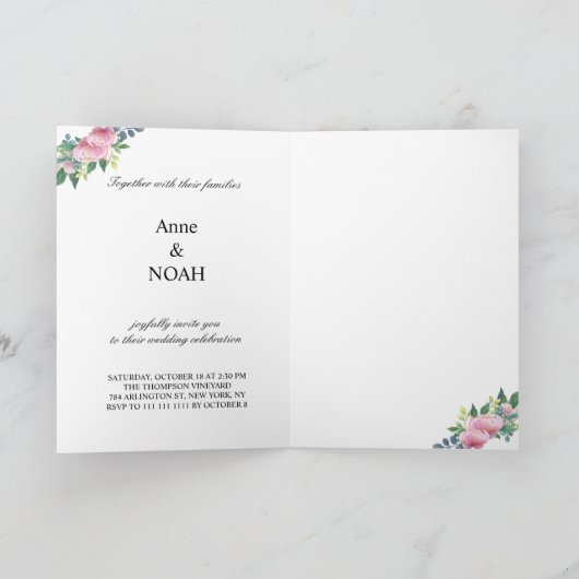 Waterverf Peonies Botanical Wedding Invitation (Binnen)