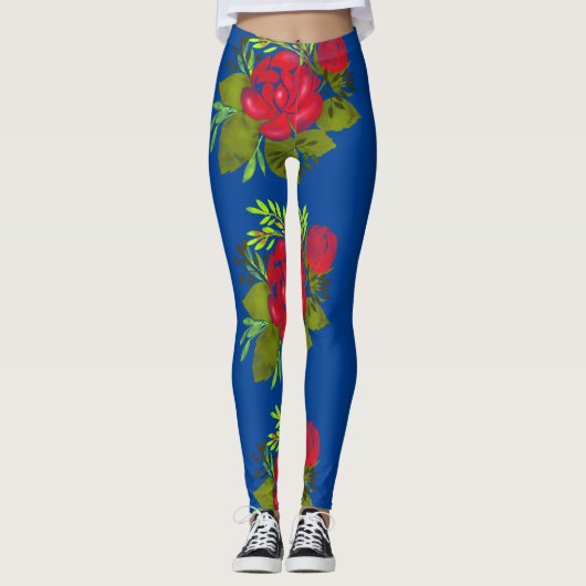 Waterverf Peonies Folk Leggings (Voorkant)